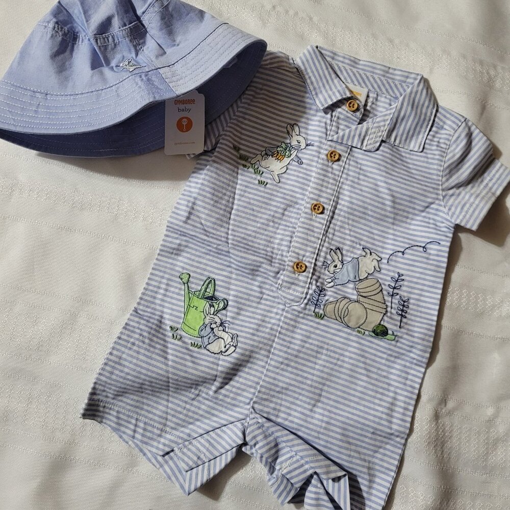 Gymboree Peter Rabbit 3-6 6-12 choice Romper 6-12 hat set. Mixed Z31